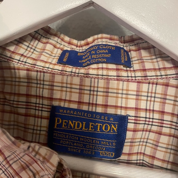 Men’s XXL Pendleton broadway cloth cream orange red plaid button up - Picture 3 of 5